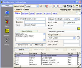 Easy-Recruiter Athlete Recruiting Data Screen